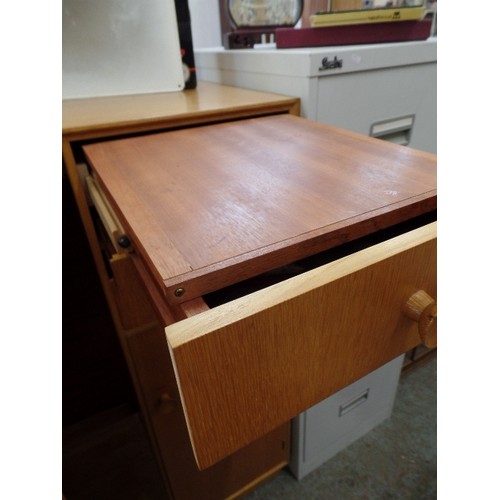 318 - SMALL MID CENTURY TEAK COMBINATION MEREDEW WARDROBE, WITH PULL-OUT VANITY DRAWER, 2 FURTHER DRAWERS,... 