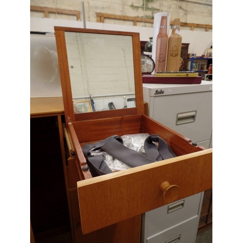 318 - SMALL MID CENTURY TEAK COMBINATION MEREDEW WARDROBE, WITH PULL-OUT VANITY DRAWER, 2 FURTHER DRAWERS,... 