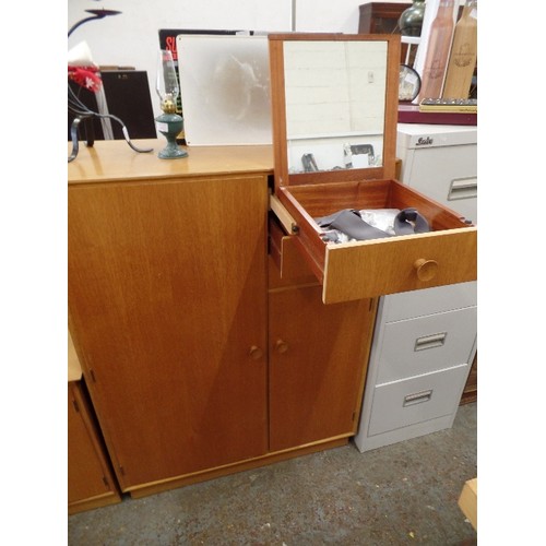 318 - SMALL MID CENTURY TEAK COMBINATION MEREDEW WARDROBE, WITH PULL-OUT VANITY DRAWER, 2 FURTHER DRAWERS,... 