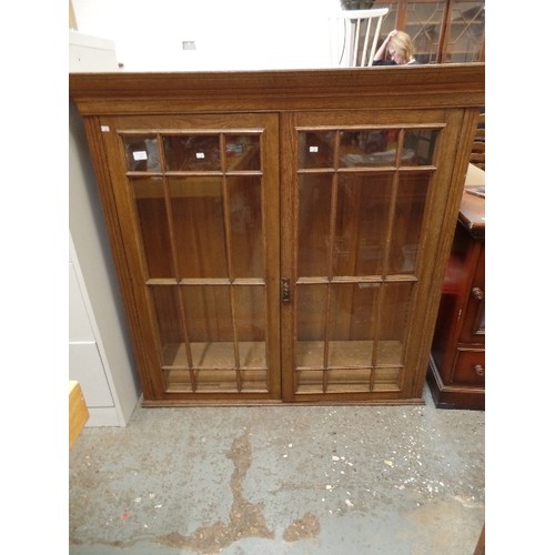 327 - BEAUTIFUL MID CENTURY OAK CABINET 'PIGGOTT BROS-CHURCH ST. LIVERPOOL' WITH 2 DOOR GLASS PANELLED FRO... 