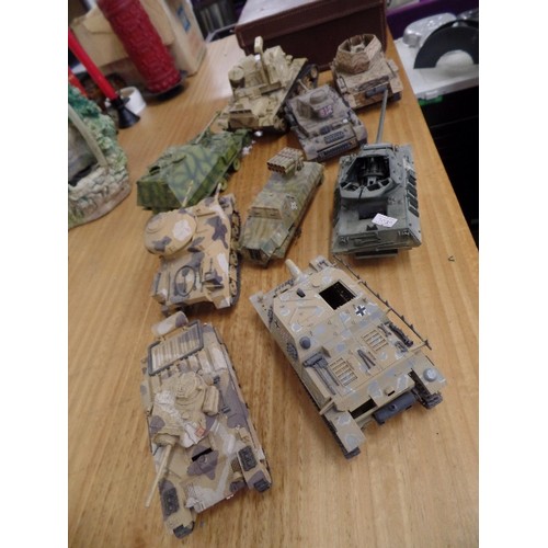 350 - 9 X SCALE MODEL MILITARY TANKS. INCLUDES US ARMY 4051572, CORSAIR II.