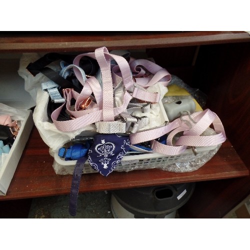 362 - QUANTITY OF BRAND-NEW DOG HARNESS'S & LEASH'S BY RALPH WOOFINGTON. VARIOUS COLOURS, PASTELS AND DARK... 