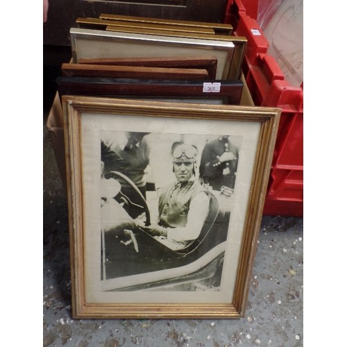 364 - 14 X SMALL FRAMED/GLAZED PICTURES. MIXED SUBJECTS INC WAR PLANES, VINTAGE CARS, SHIPS, WELLS CATHEDR... 