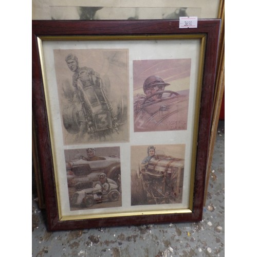 364 - 14 X SMALL FRAMED/GLAZED PICTURES. MIXED SUBJECTS INC WAR PLANES, VINTAGE CARS, SHIPS, WELLS CATHEDR... 