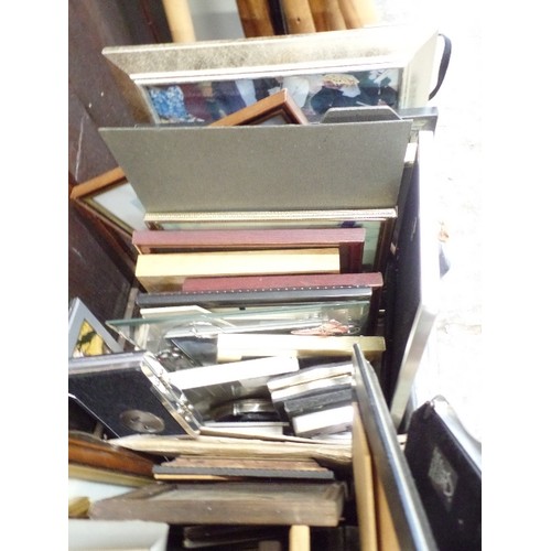 366 - 2 X BOX'S FULL OF FRAMED PICTURES, PRINTS, PHOTOGRAPHS, AND EMPTY FRAMES. MIXED STYLES AND TYPES. AL... 