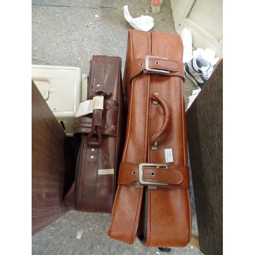 382 - A LARGE TAN SUITCASE, AND A MEDIUM BROWN, RETRO SUITCASES IN LEATHERETTE.