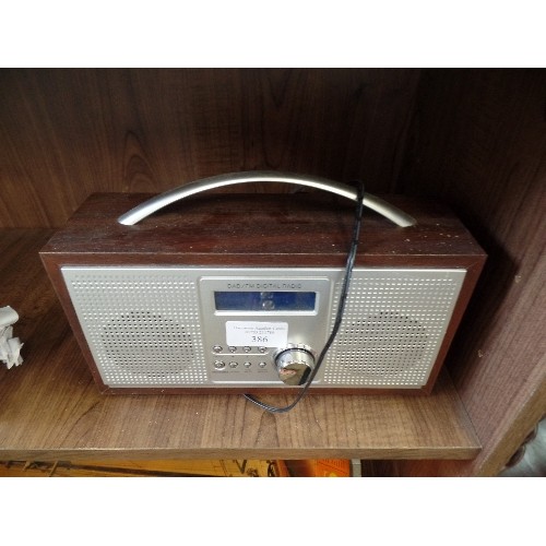 386 - DAB RADIO AND ALARM. DARK WOOD EFFECT CASING.