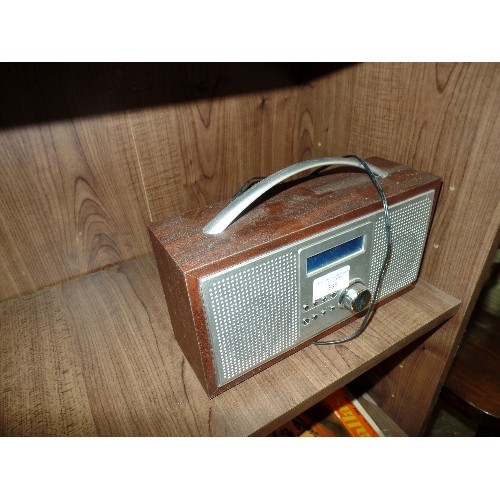 386 - DAB RADIO AND ALARM. DARK WOOD EFFECT CASING.