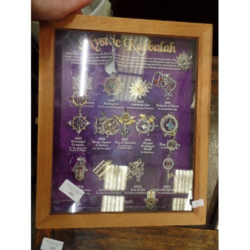 401 - MYSTIC KABBALAH COSMOLOGY SYMBOLS, CRAFTED WITH MAN-MADE CRYSTALS. IN GLASS FRONTED DISPLAY CASE.