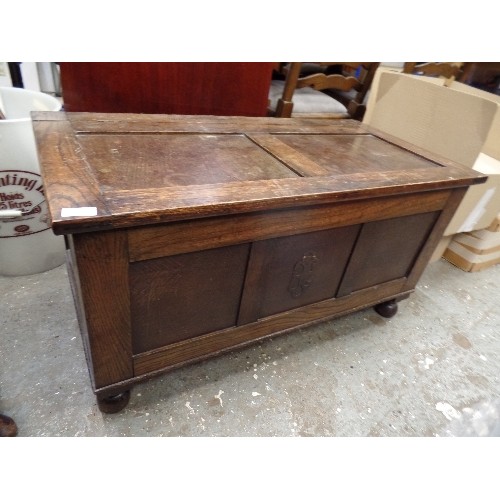 402 - VINTAGE OAK CHEST, HINGED LID.