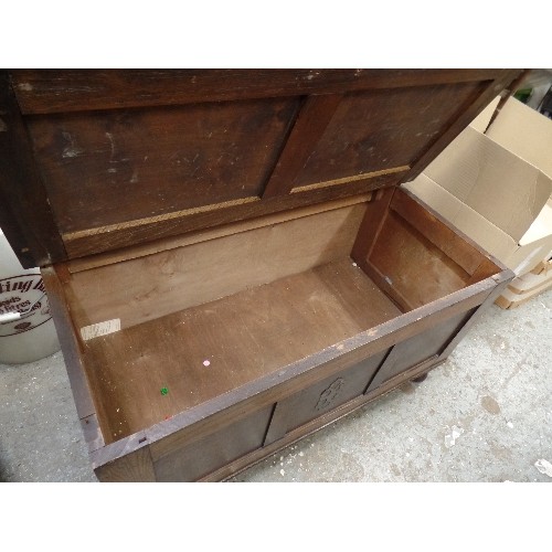 402 - VINTAGE OAK CHEST, HINGED LID.