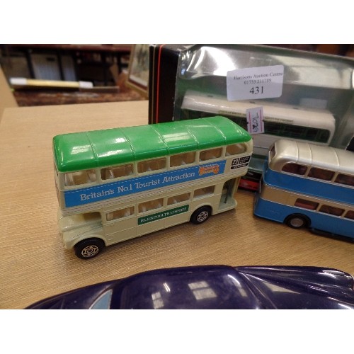 431 - DIE-CAST VEHICLES. INC CORGI 'BLACKPOOL DOUBLE-DECKER' GILBOW 'EASTERN NATIONAL' COACH, A HOT WHEELS... 