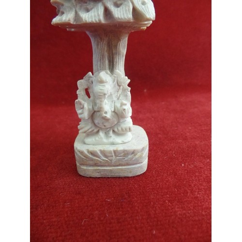 6 - SOAPSTONE MARBLE INDIAN TRINKET BOX AND  HAND CARVED SOAPSTONE GANESHA FIGURE UNDER TREE