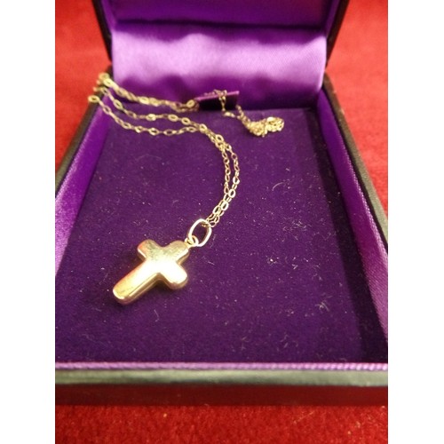 17 - 9CT GOLD CHAIN WITH GOLD METAL CROSS PENDANT