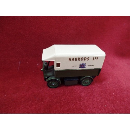 25 - 4 MINIATURE VINTAGE CARS MADE IN GERMANY PLUS A HARRODS VAN BY MATCHBOX