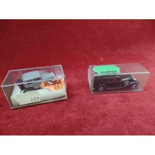 25 - 4 MINIATURE VINTAGE CARS MADE IN GERMANY PLUS A HARRODS VAN BY MATCHBOX