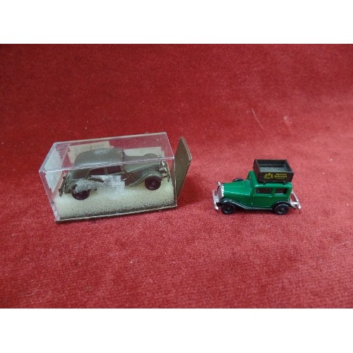 25 - 4 MINIATURE VINTAGE CARS MADE IN GERMANY PLUS A HARRODS VAN BY MATCHBOX