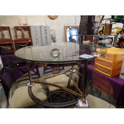 121 - RETRO 1970'S BRASS AND GLASS TOPPED CIRCULAR COFFEE TABLE