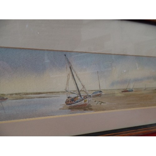 69 - BLAKENEY BEACH. FRAMED/GLAZED LIMITED EDITION WATERCOLOUR PRINT BY PETER BASHAM. 29 OUT OF 250.