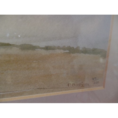 69 - BLAKENEY BEACH. FRAMED/GLAZED LIMITED EDITION WATERCOLOUR PRINT BY PETER BASHAM. 29 OUT OF 250.