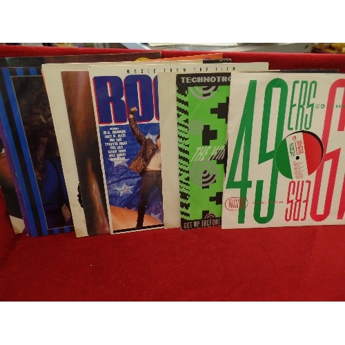 83 - 10 X VINTAGE LP RECORDS. INC SALT N PEPA, MICHAEL JACKSON, MUSIC FROM THE FILM ROCKY, BOBBY BROWN.