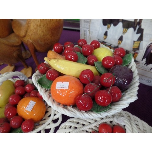 101 - 3 X VINTAGE ITALIAN DECORATIVE CERAMIC FRUIT IN BASKETS.