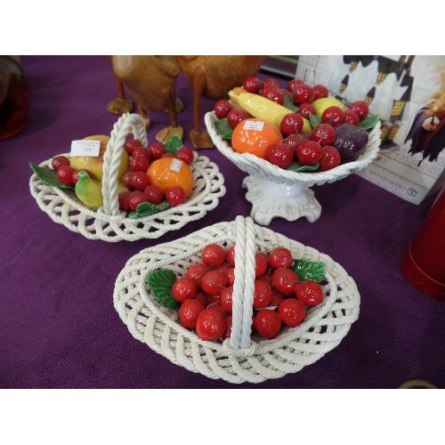 101 - 3 X VINTAGE ITALIAN DECORATIVE CERAMIC FRUIT IN BASKETS.