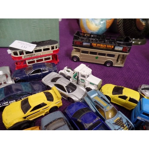 131 - COLLECTION OF 25 DIE-CAST VEHICLES, INC CARS, TRAMS, FAST CARS, AND BATMOBILE.