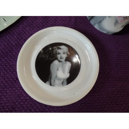 174 - MARILYN MONROE. GLASS WALL CLOCK, MUG, AND COASTER.