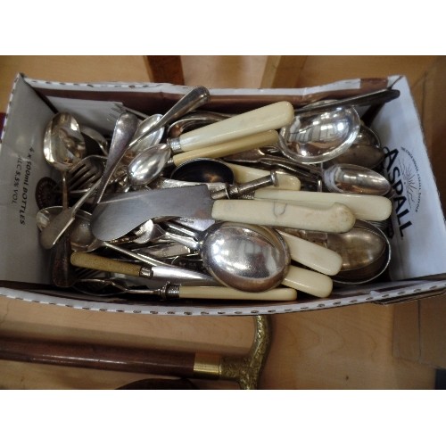 192 - BOX  CONTAINING LARGE QUANTITY OF MIXED VINTAGE SILVER-PLATED CUTLERY.