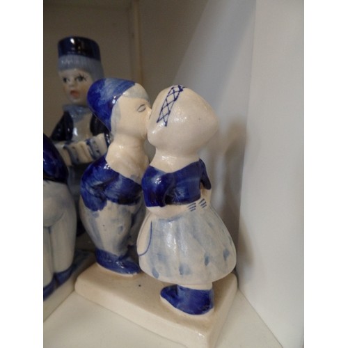 198 - 6 X DELFTS BLAUW-HOLLAND FIGURES. AND A DELFTS BEAKER.