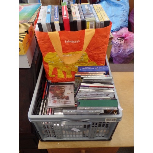 270 - CRATE FULL OF MUSIC CD'S, MAINLY CLASSICAL. ALSO BAG FULL OF DVD'S. BEACHES-BETTE MIDLER, SHOWBANDS ... 