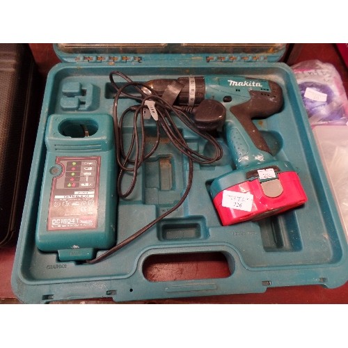 226 - MAKITA BATTERY DRILL, IN CASE WITH BATTERY, CHARGER ETC. WORKING.