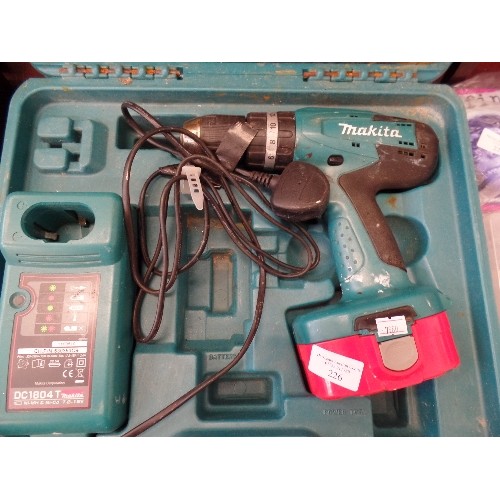 226 - MAKITA BATTERY DRILL, IN CASE WITH BATTERY, CHARGER ETC. WORKING.