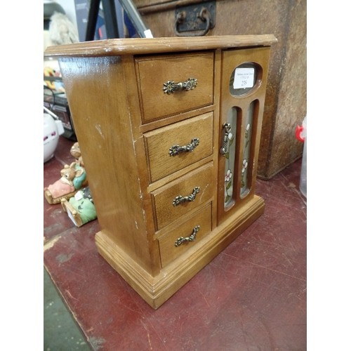 235 - JEWELLERY CABINET. COMPRISING 4 SMALL DRAWERS, AND A NECKLACE CAROUSEL.