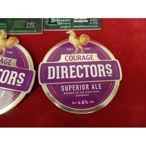 263 - BEER TAP SIGNS. 2 X COURAGE DIRECTORS PLUS, 4 X ABBEYDALE DR MORTONS. NEW.