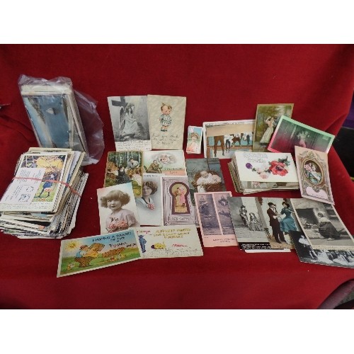 257 - QUANTITY OF INTERESTING EARLY VINTAGE POSTCARDS. ALSO SOME CIGARETTE CARDS.