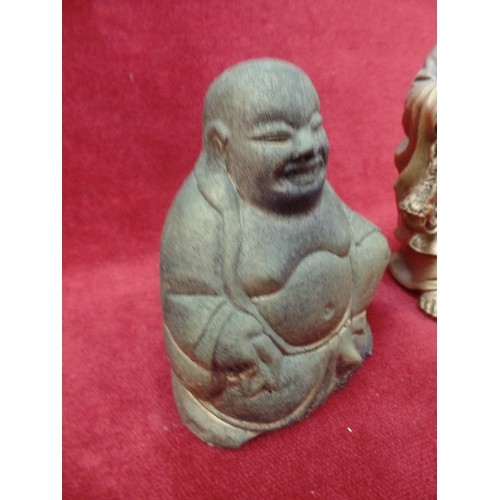 291 - 2 X BUDDHAS. TALLEST 16CM H.