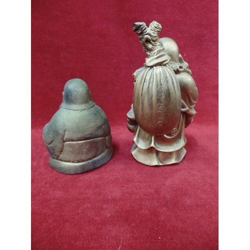 291 - 2 X BUDDHAS. TALLEST 16CM H.