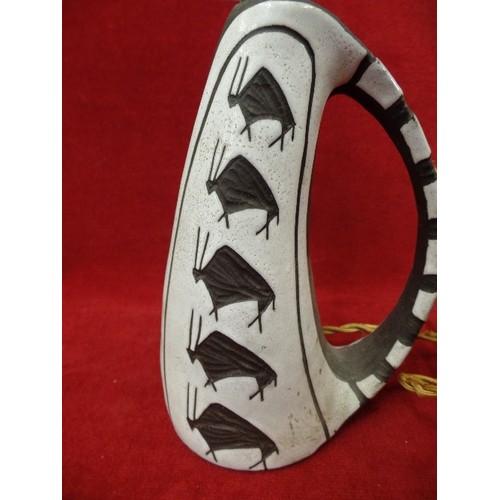 292 - 1960'S DANISH TRIBAL DESIGN LAMP BY MARIANNE STARCK. WATER BUFFALO DESIGN. BLACK & WHITE.