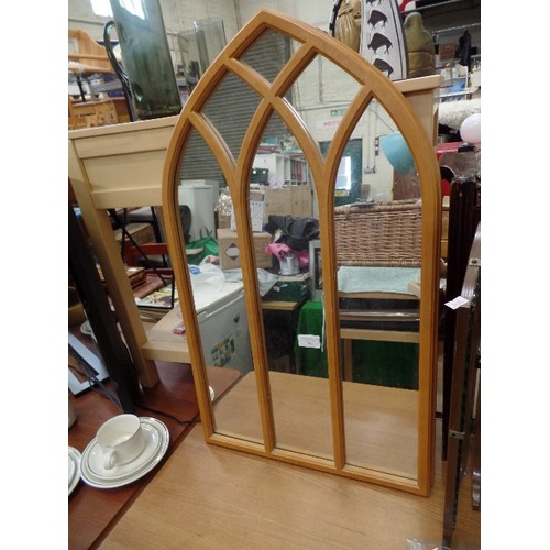 302 - 2 X GOTHIC ARCHED WALL MIRRORS. 77CMH.