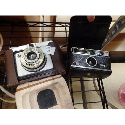 325 - VINTAGE ILFORD SPORTI CAMERA IN LEATHER CASE, ALSO AN INSTAMATIC 100.