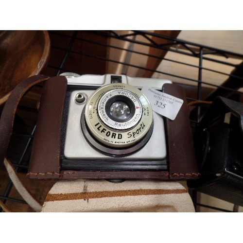 325 - VINTAGE ILFORD SPORTI CAMERA IN LEATHER CASE, ALSO AN INSTAMATIC 100.