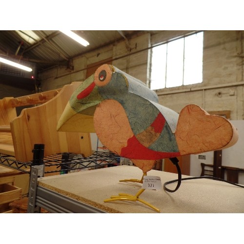 331 - PAPER TOUCAN LAMP. ON WIRE FRAME.