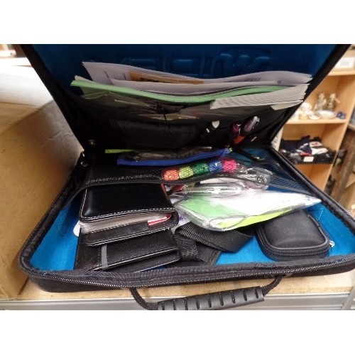 335 - NEOPRENE CARRY CASE FULL OF STATIONARY ITEMS, USB STICKS, ENVELOPES, PAPERWORK AND RANDOM PAPERWORK.