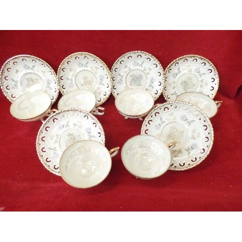 130 - LOVELY VINTAGE CHINA TEA-SET DUOS IN ORIGINAL SAGE MOC-CROC BOX. 'SUNNY CHINA' MADE IN JAPAN.  12 PC... 