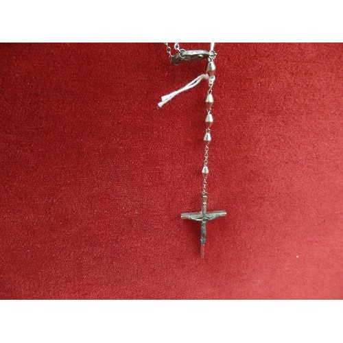 22 - A SILVER METAL ROSARY AND CRUCIFIX