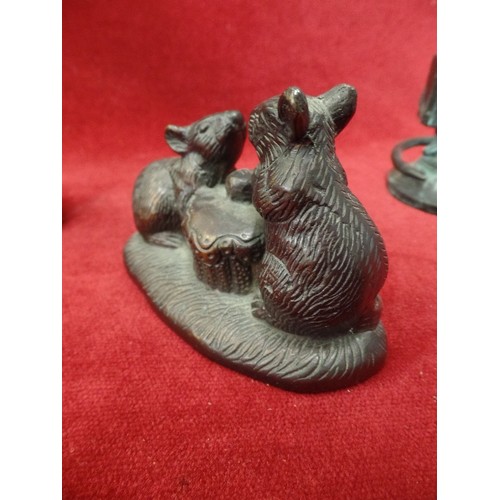 5 - 3 BRONZED RESIN FIGURES OF MICE - 1 READING A BOOK, 1 WITH DUSTPAN AND BRUSH AND THE OTHER IS 2 WITH... 