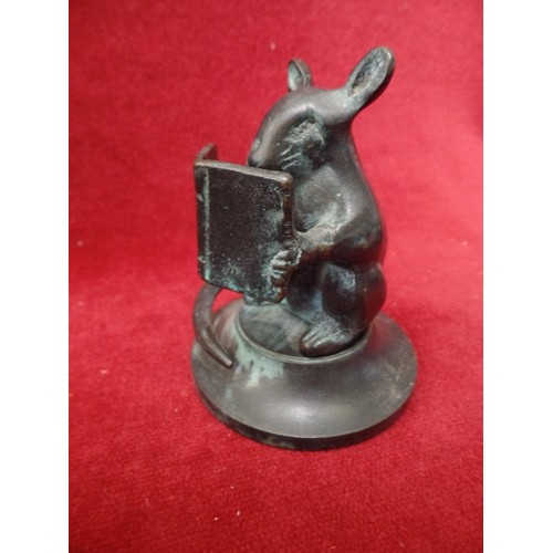 5 - 3 BRONZED RESIN FIGURES OF MICE - 1 READING A BOOK, 1 WITH DUSTPAN AND BRUSH AND THE OTHER IS 2 WITH... 