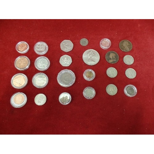 14 - BOX OF ENGLISH COINAGE SOME IN MINT CONDITION AND ENCAPSULED AND 1917 1/4 RUPEE INDIA